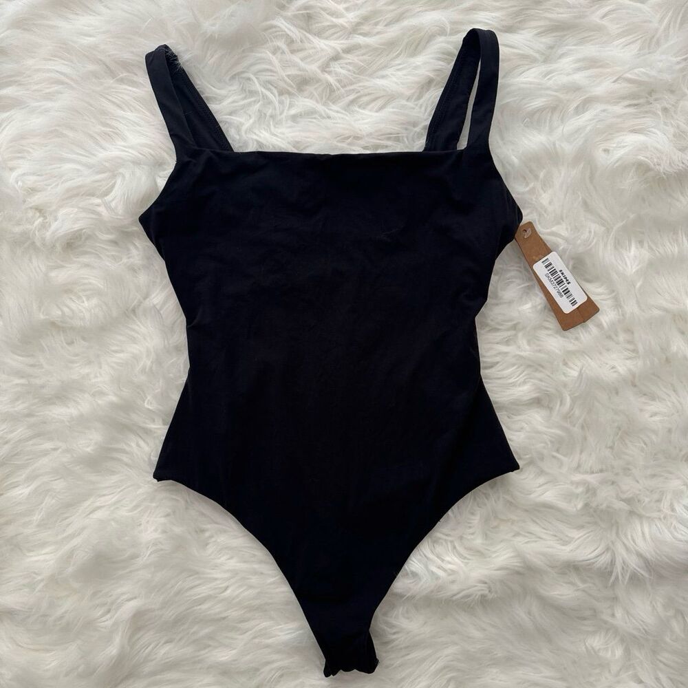 Skims Fits Everybody Square Neck Bodysuit Onyx Size Small